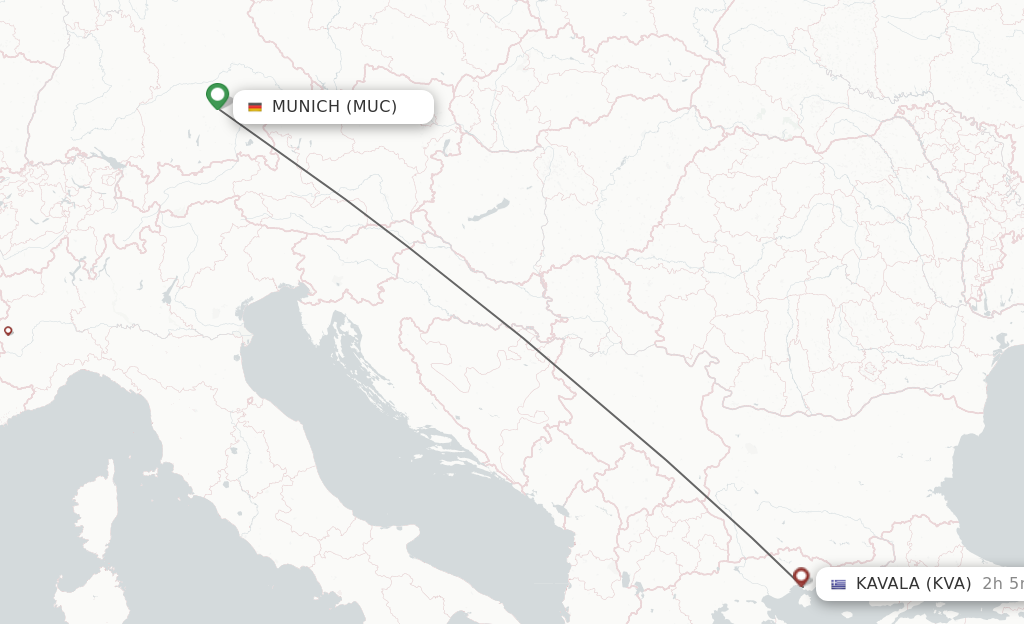 Flights from Munich to Kavala route map
