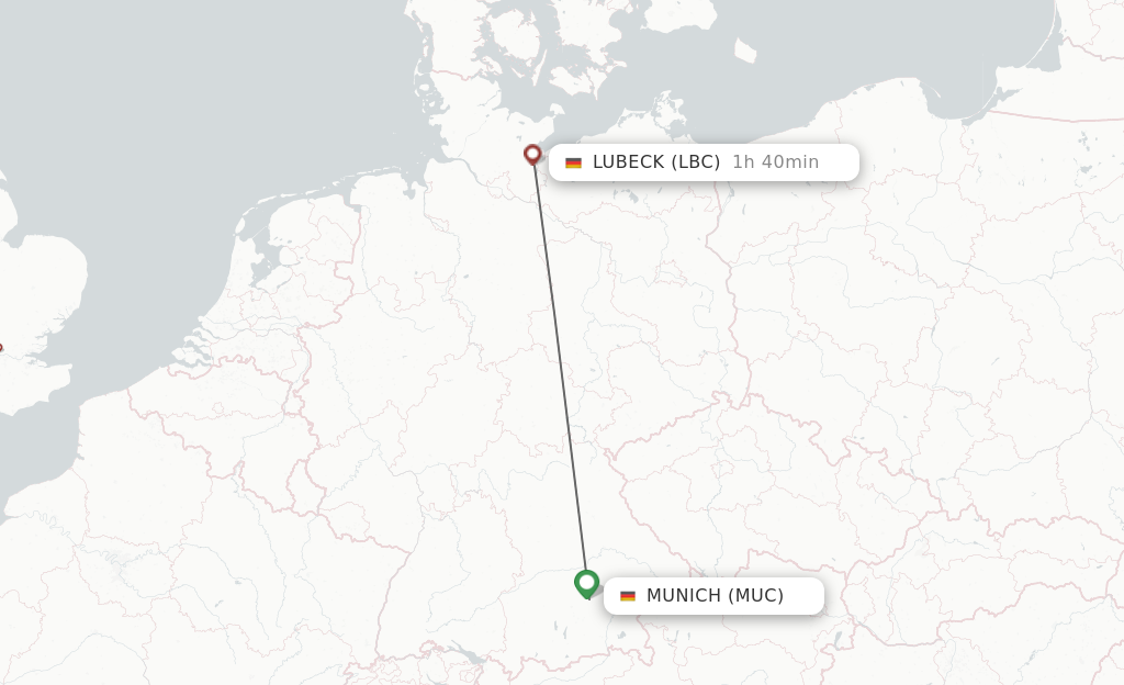 Flights from Munich to Hamburg route map