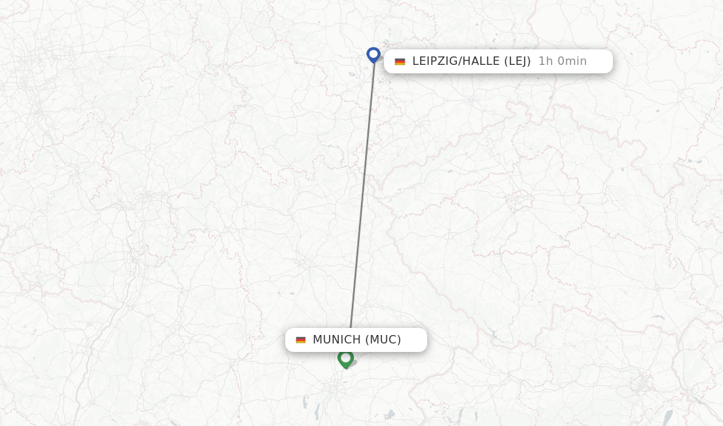 Flights from Munich to Leipzig/Halle route map
