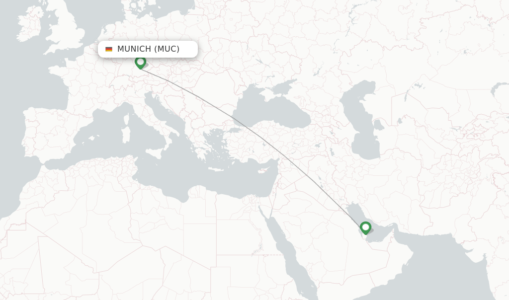 Route map with flights from Munich with Qatar Airways