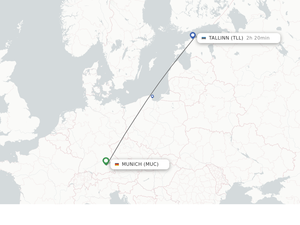 Flights from Munich to Tallinn route map