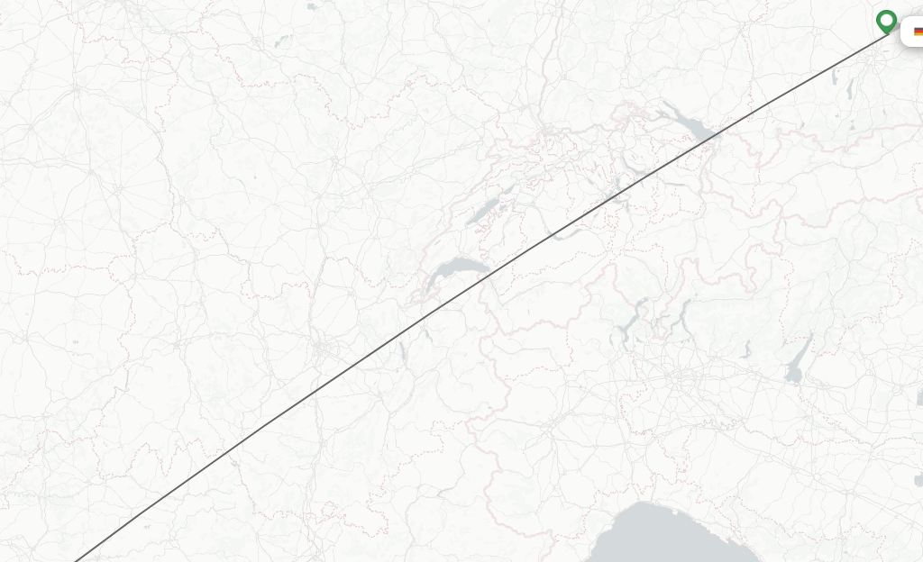 Flights from Munich to Toulouse route map