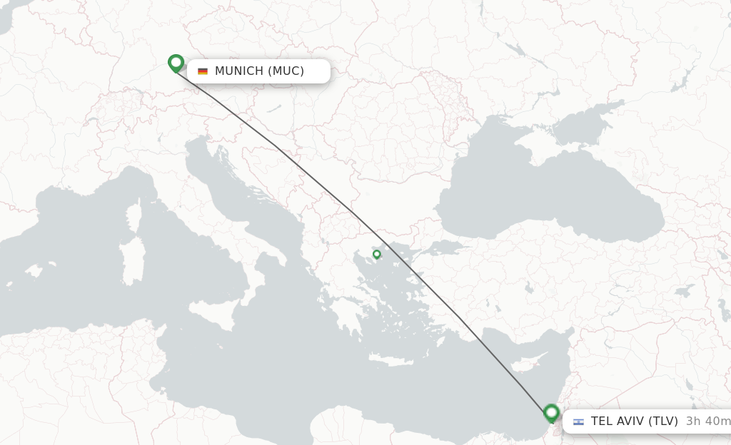 Flights from Munich to Tel Aviv-Yafo route map