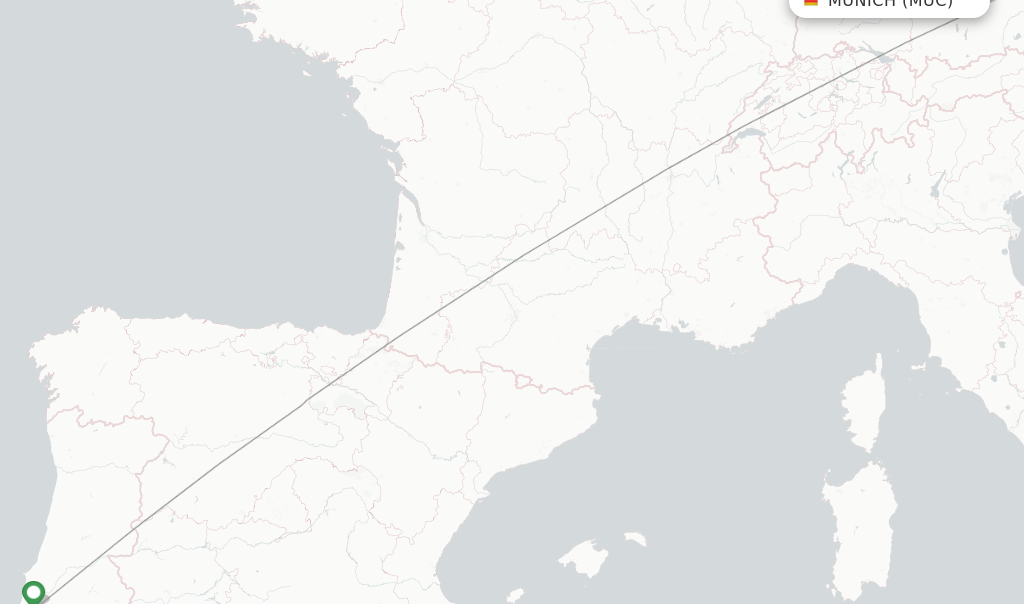 Route map with flights from Munich with TAP
