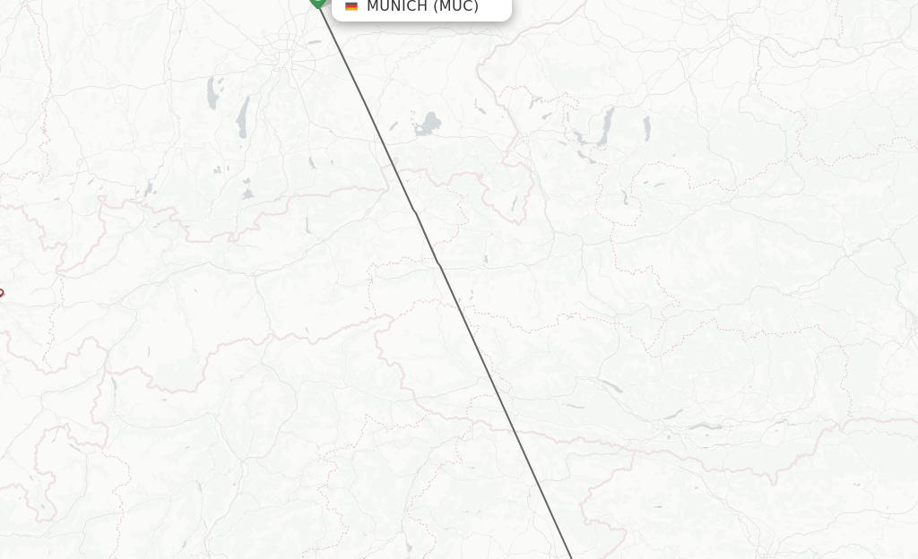 Flights from Munich to Trieste route map