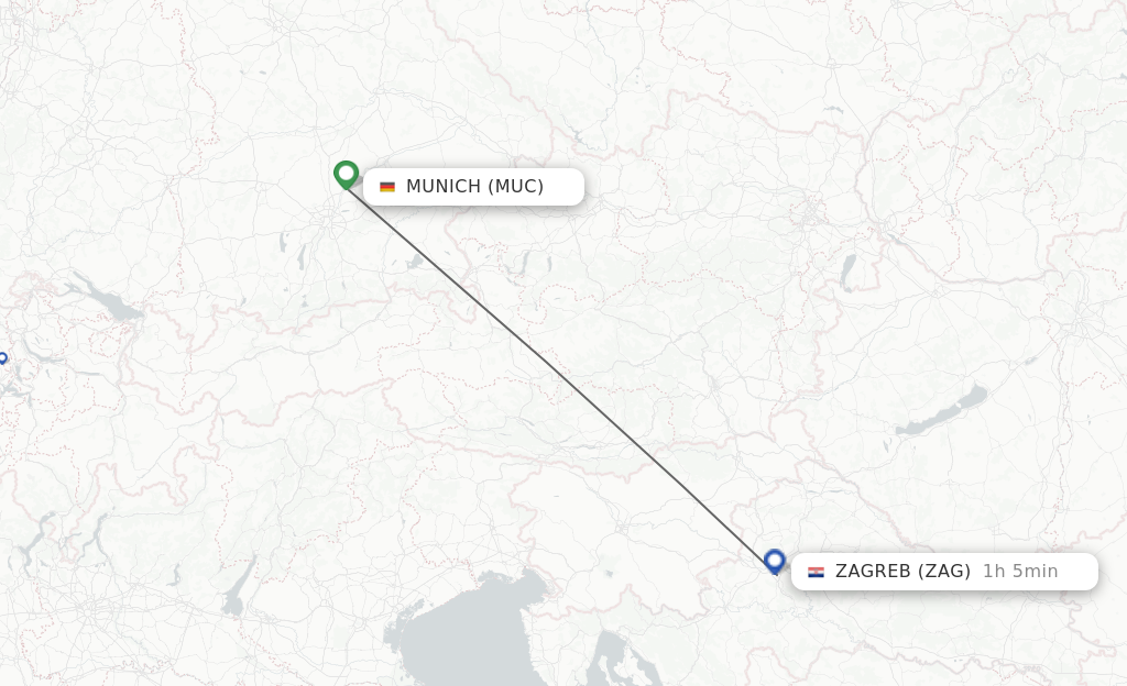 Flights from Munich to Zagreb route map