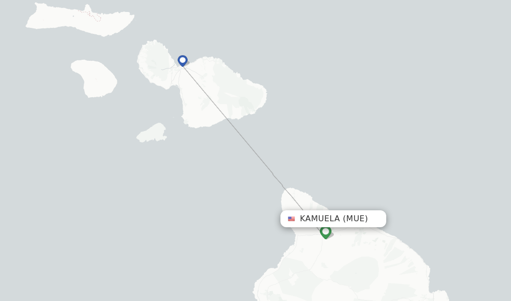 Route map with flights from Kamuela with Southern