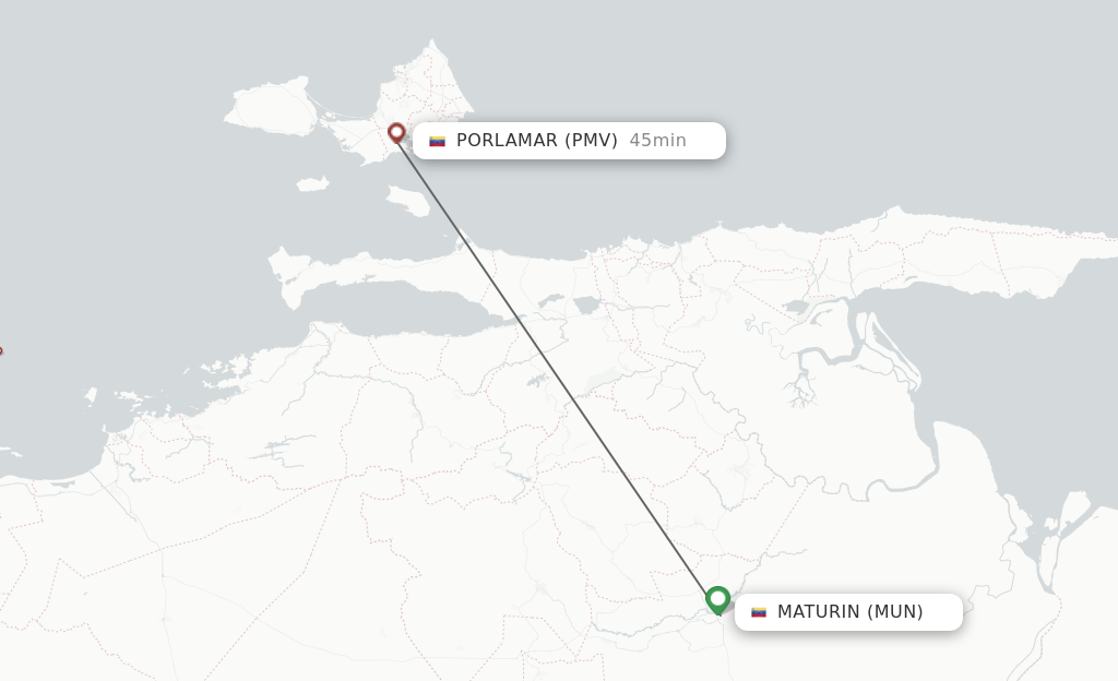 Flights from Porlamar to Maturin route map
