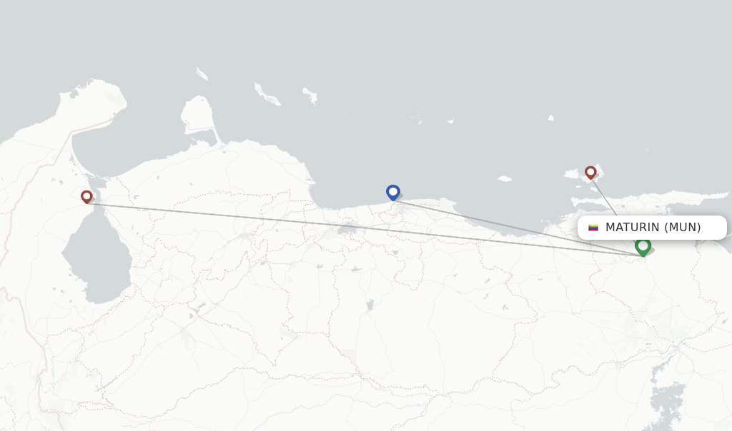 Route map with flights from Maturin with Conviasa