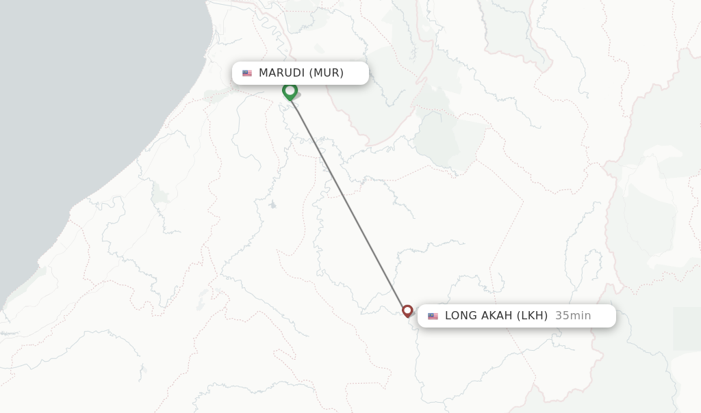 Flights from Marudi to Long Akah route map