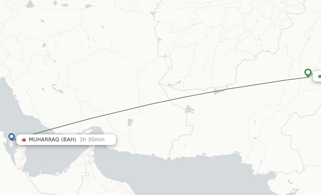 Flights from Multan to Muharraq route map
