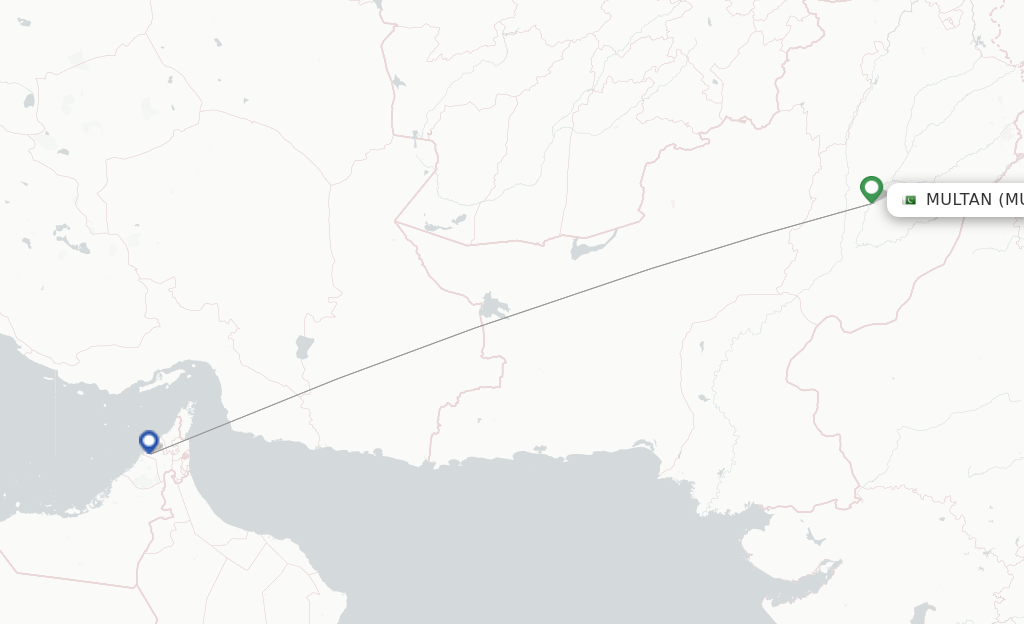 Route map with flights from Multan with Air Arabia