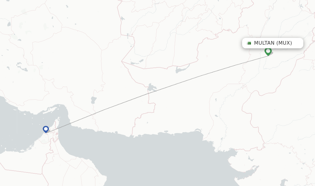 Route map with flights from Multan with Air Arabia