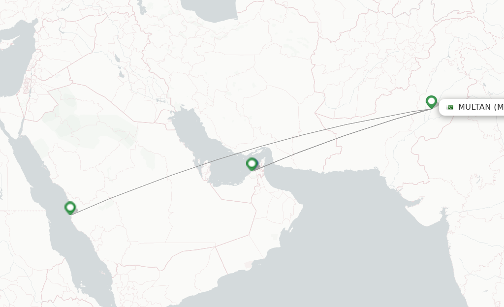 Route map with flights from Multan with Airblue