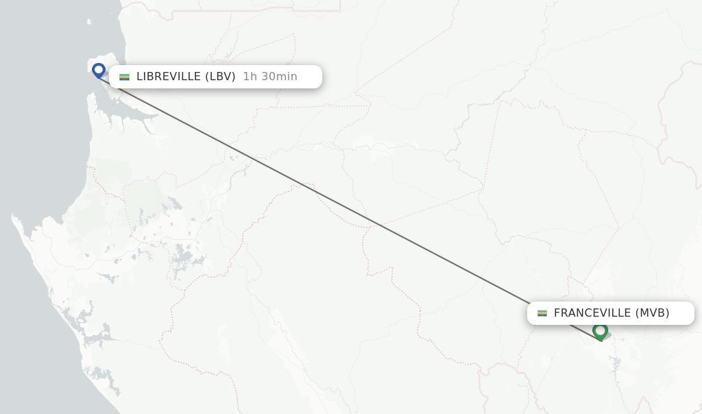 Flights from Franceville to Libreville route map