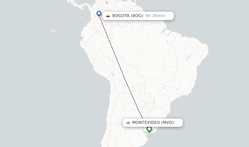 Flights from Montevideo to Bogota route map