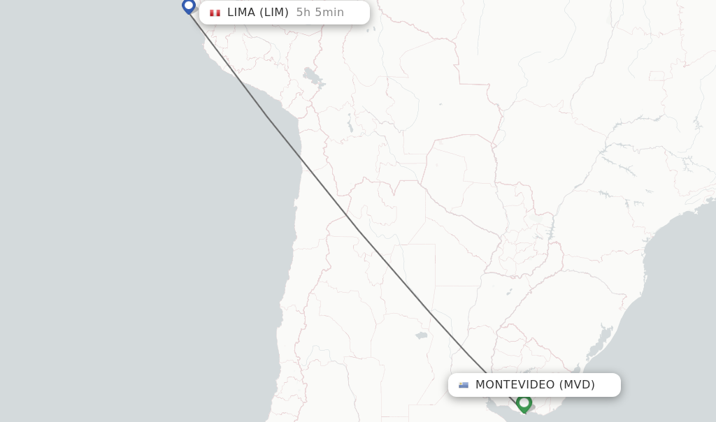 Flights from Montevideo to Lima route map