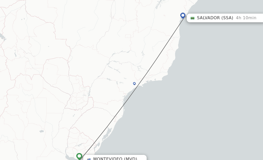 Flights from Montevideo to Salvador route map
