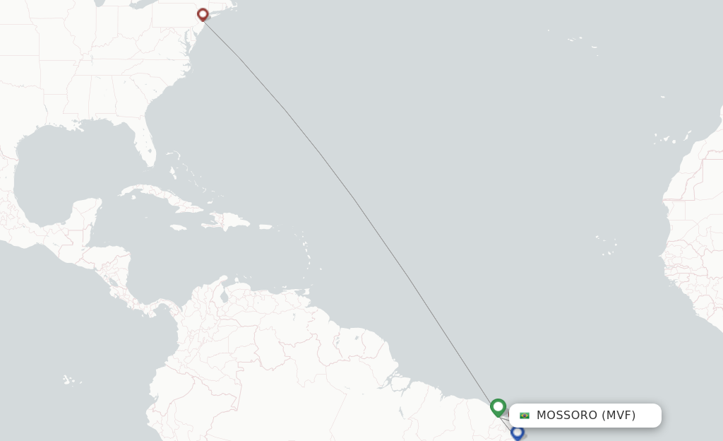 Route map with flights from Mossoro with Azul