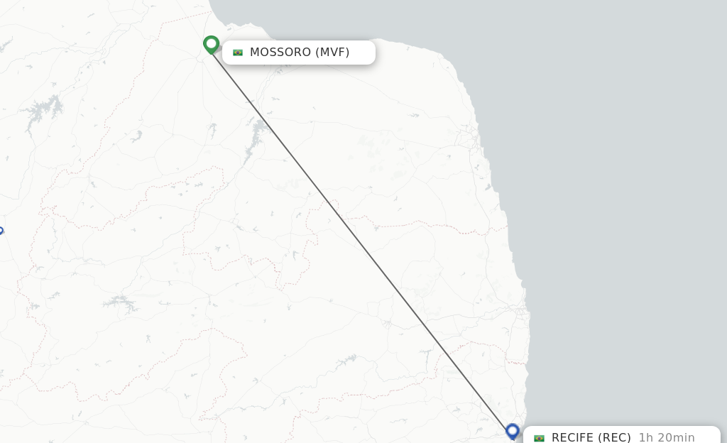Flights from Mossoro to Recife route map