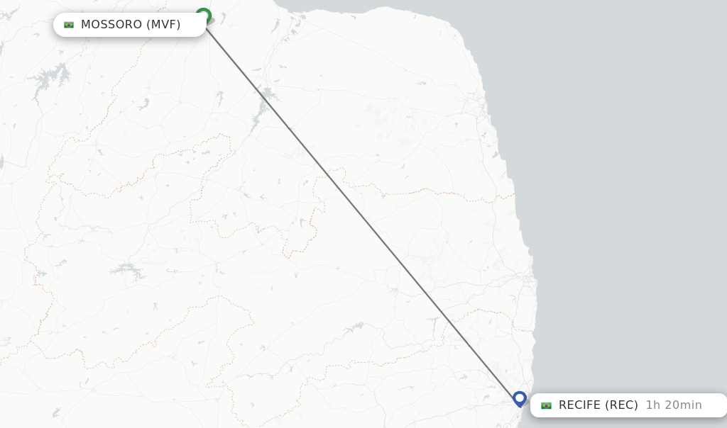 Flights from Mossoro to Recife route map