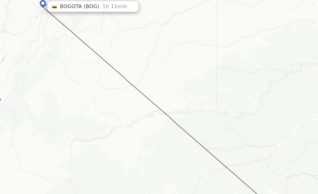Flights from Mitu to Bogota route map