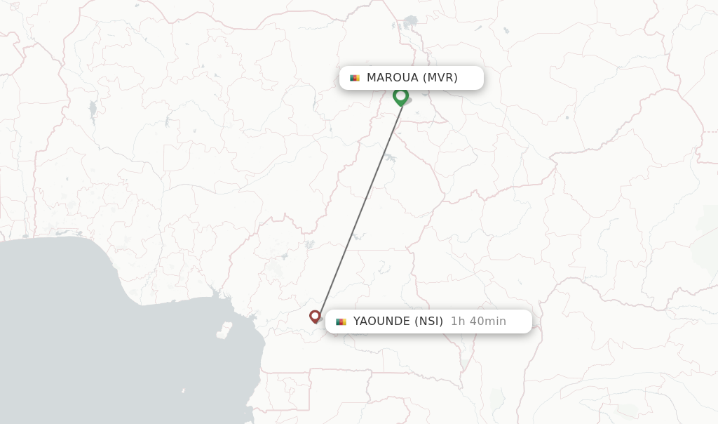 Flights from Maroua to Yaounde route map