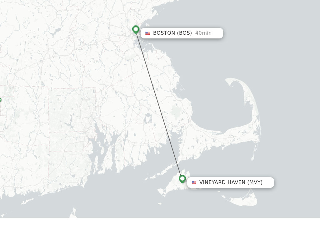 Flights from Martha's Vineyard to Boston route map