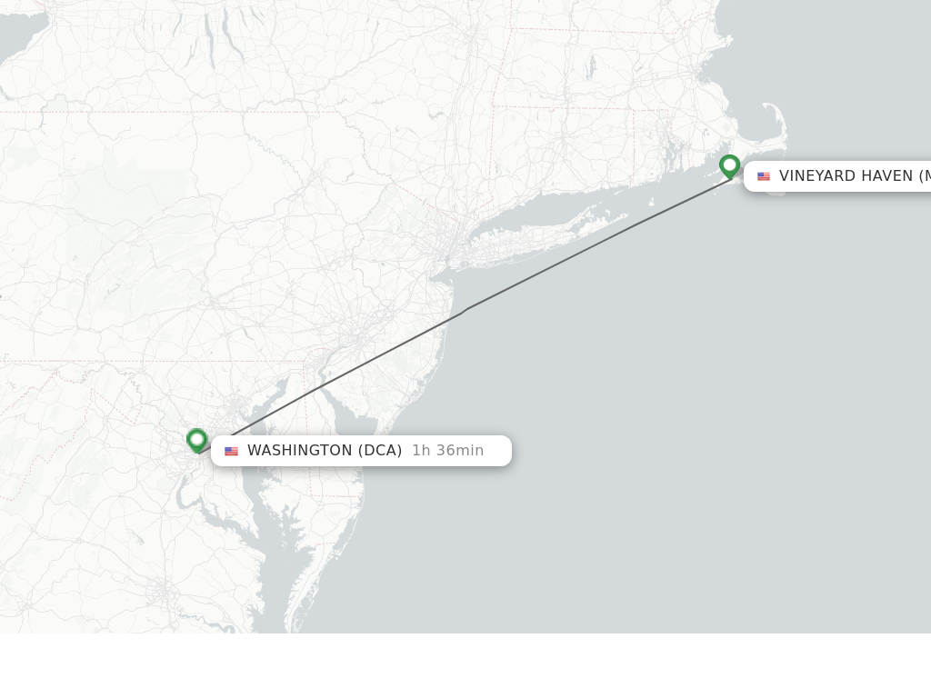Flights from Vineyard Haven to Washington route map