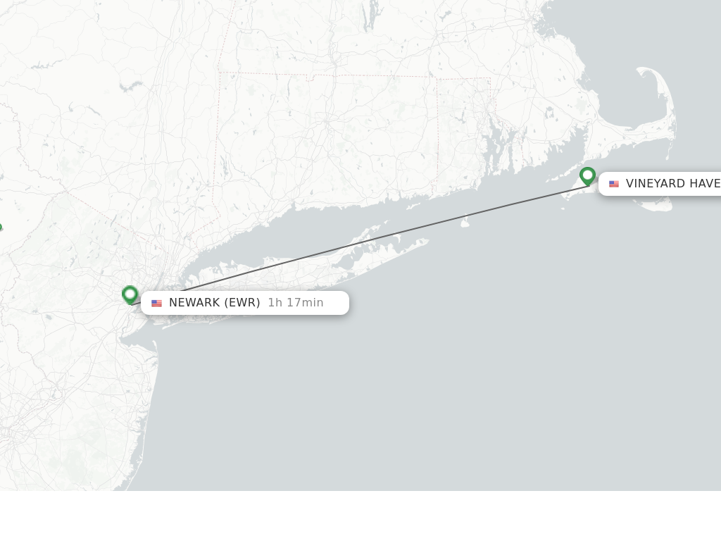 Flights from Vineyard Haven to Newark route map