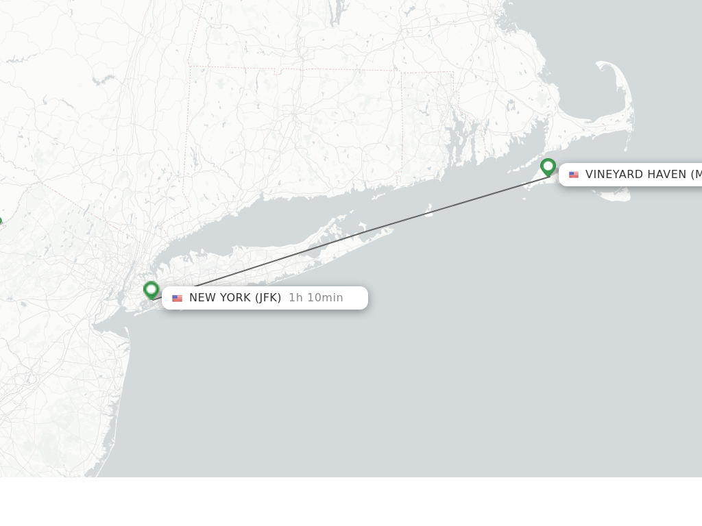 Flights from Martha's Vineyard to New York route map