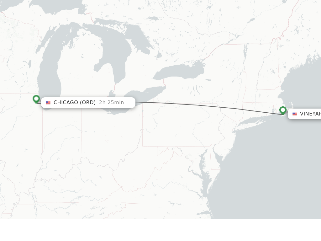Flights from Martha's Vineyard to Chicago route map