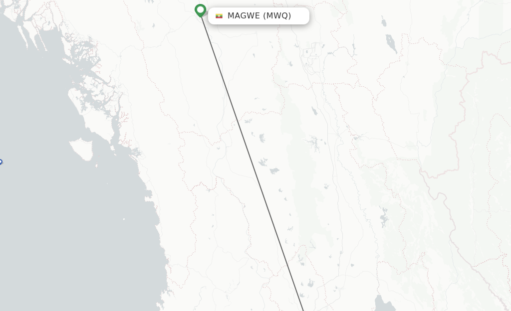Flights from Magwe to Yangon route map