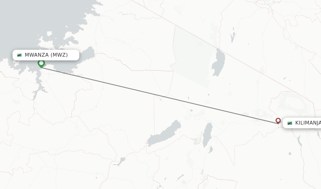 Flights from Mwanza to Kilimanjaro route map