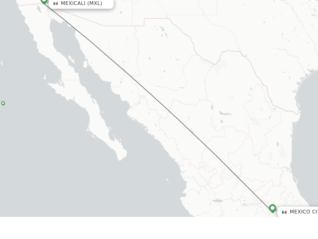 Flights from Mexicali to Mexico City route map