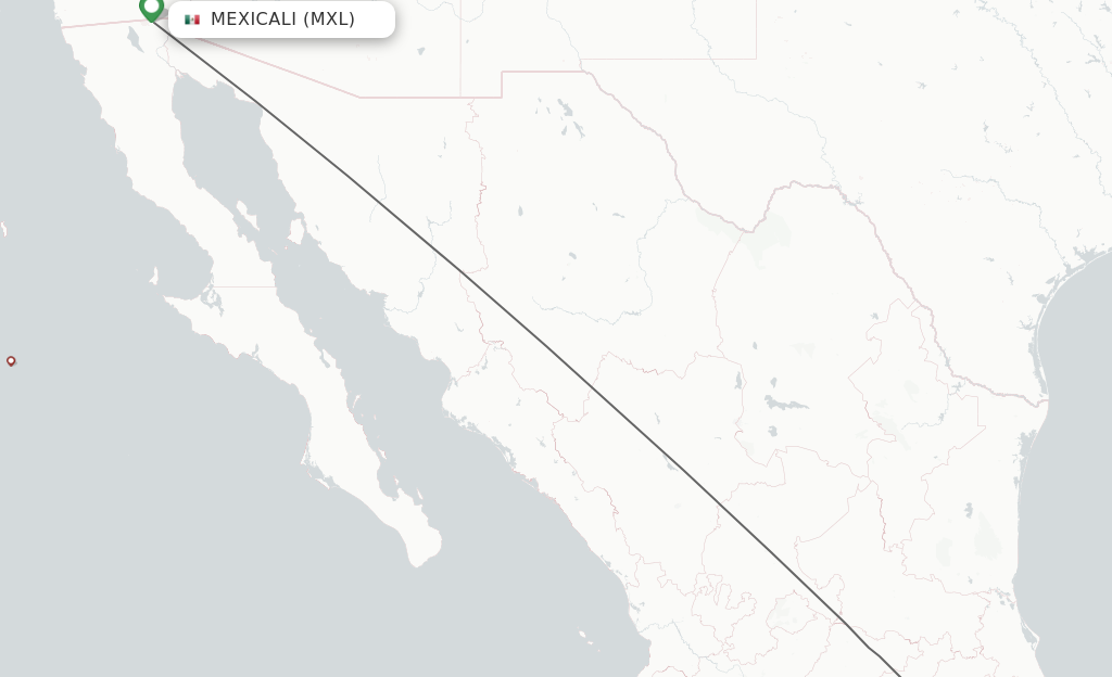 Flights from Mexicali to Mexico City route map