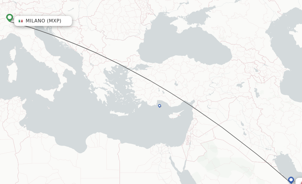 Flights from Milan to Bahrain route map