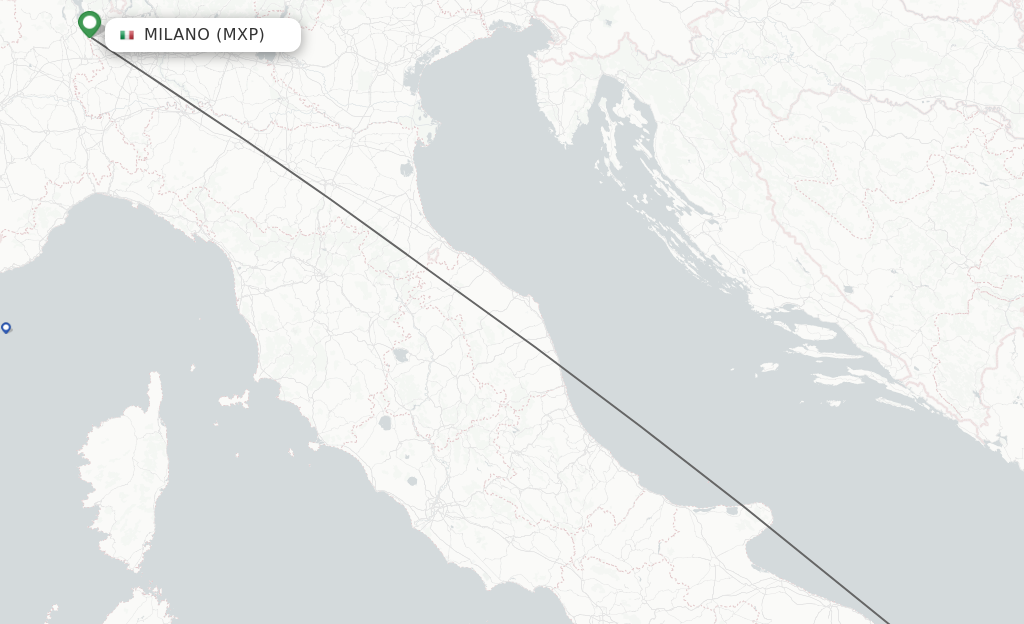 Flights from Milan to Brindisi route map