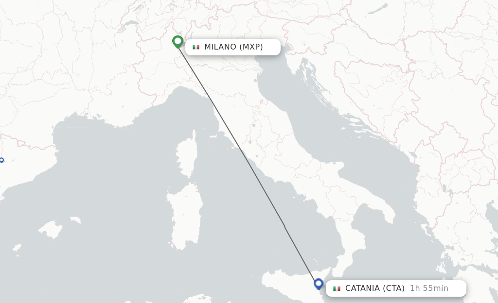 Flights from Milano to Catania route map