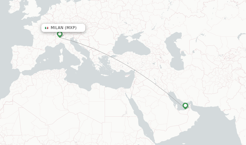Route map with flights from Milan with Etihad