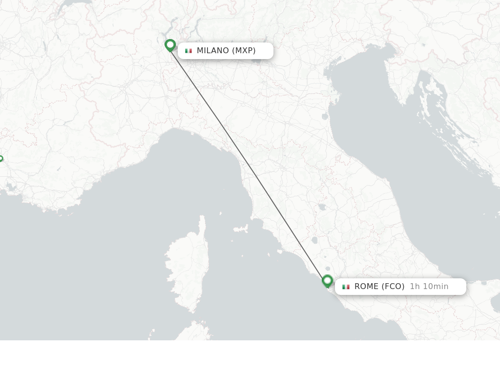 Flights from Milano to Rome route map