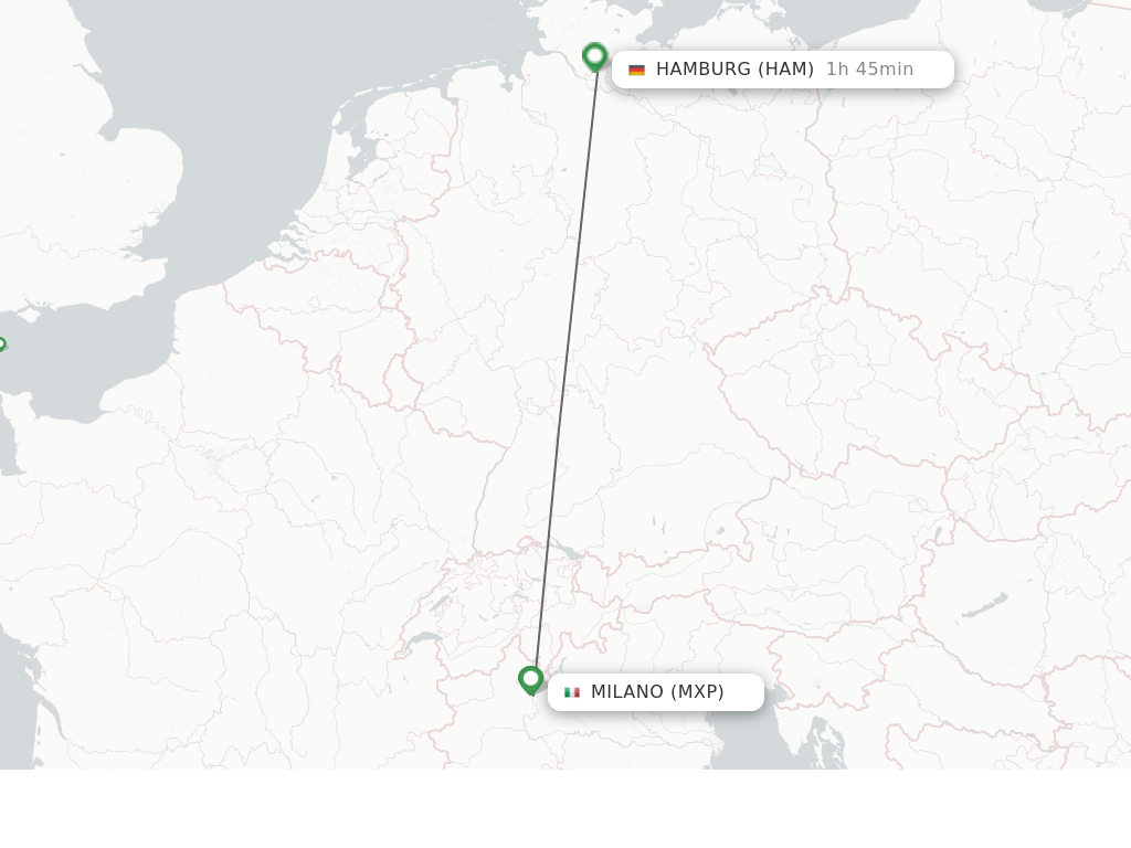 Flights from Milano to Hamburg route map