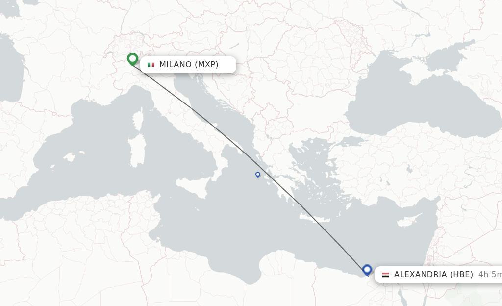 Flights from Milan to Alexandria route map
