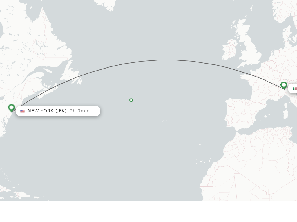 Flights from Milan to New York route map