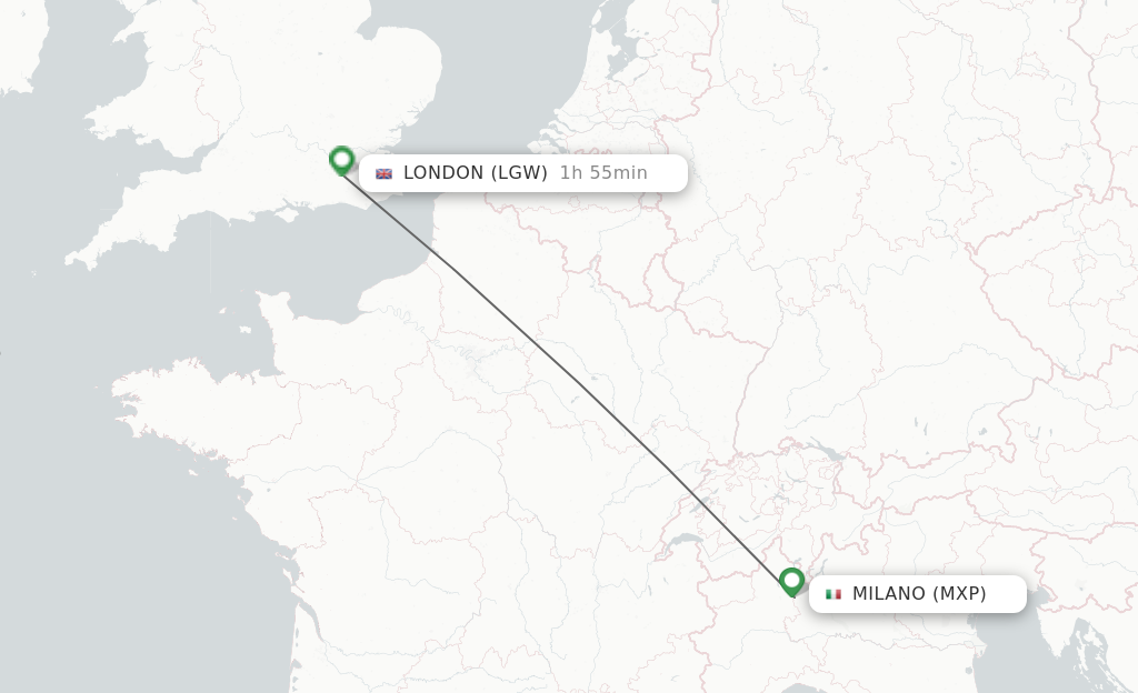 Flights from Milan to London route map