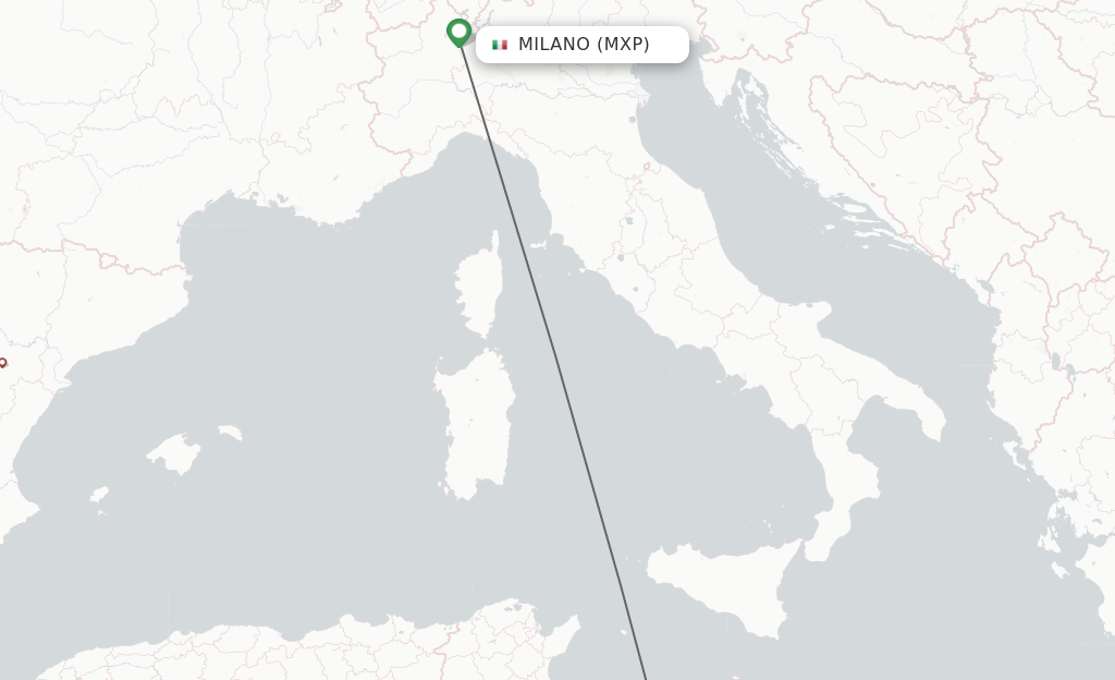 Flights from Milan to Lampedusa route map