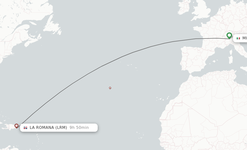 Flights from Milano to La Romana route map