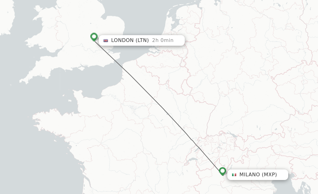 Flights from Milan to London route map