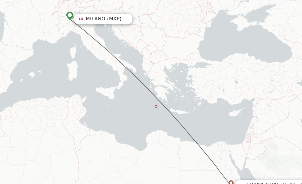 Flights from Milano to Luxor route map
