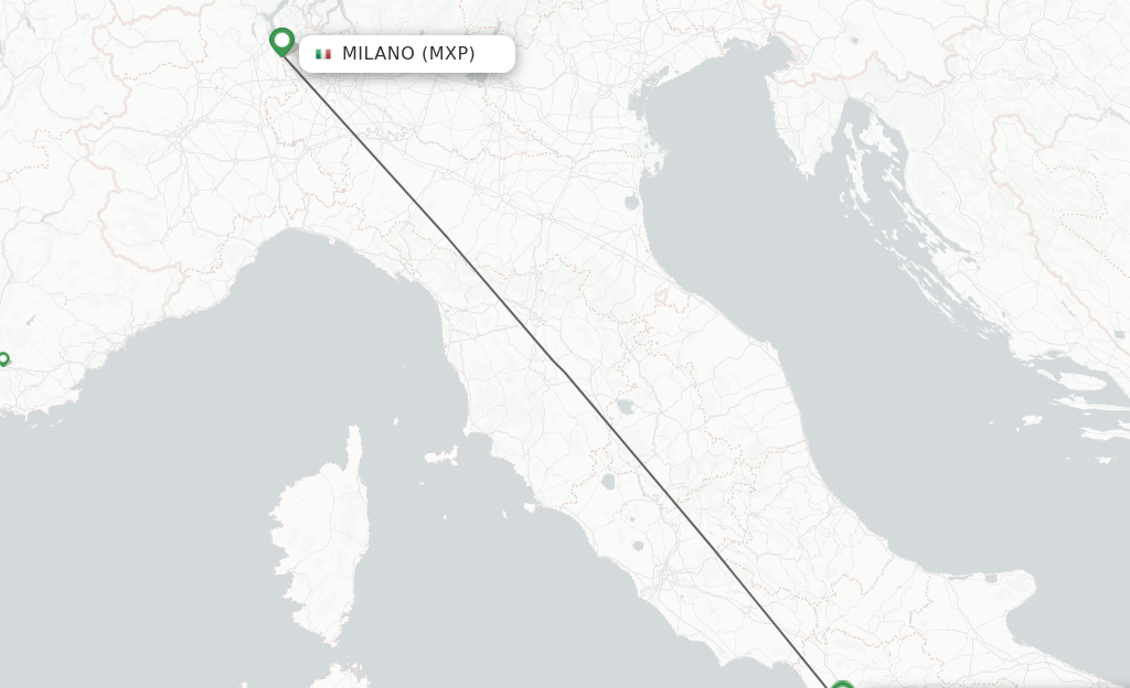 Flights from Milano to Naples route map